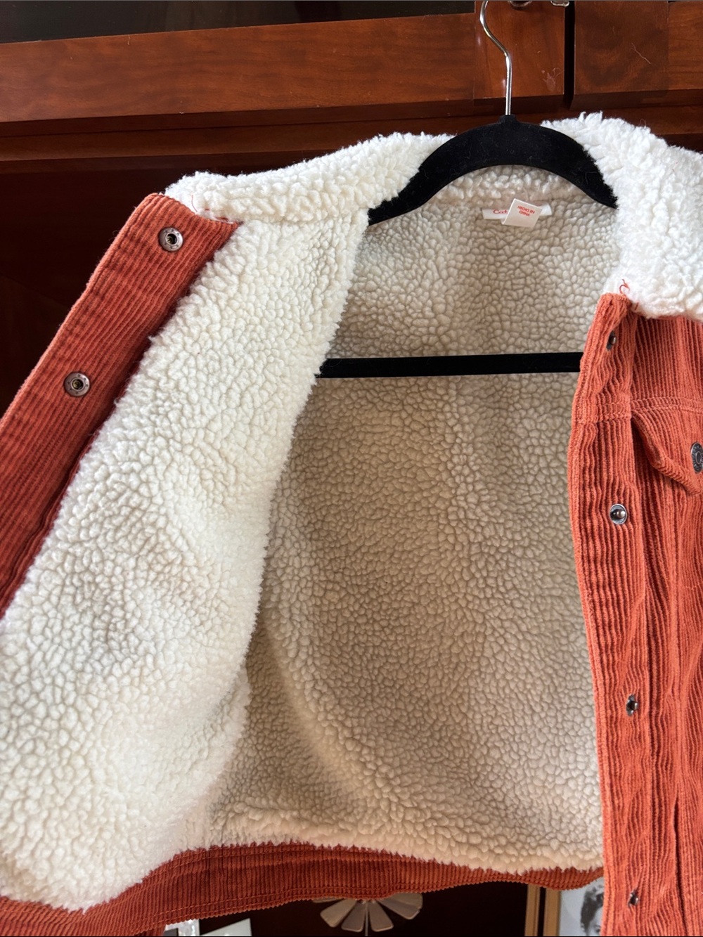 Cat & Jack Corduroy Sherpa Jacket Size Large 10/12 Rust Snaps - Picture 6 of 8